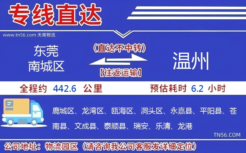 東莞南城區到溫州物流公司